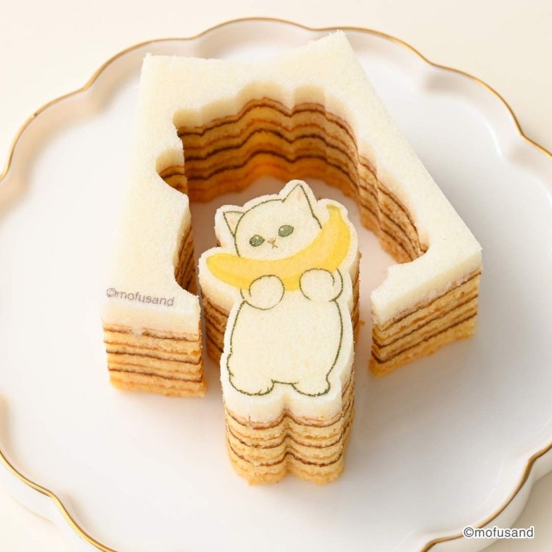 【日本直郵】 日本 KATANUKIYA mofusand聯名 香蕉小貓立體年輪蛋糕 香蕉口味 1個裝