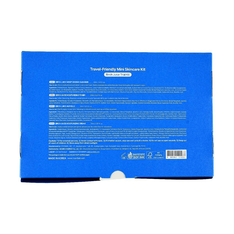 Birch Juice Travel Routine Trial Kit Hydrating 4-Step Mini Skincare Set Cleanser + Toner + Ampoule + Cream (Travel Size) 4