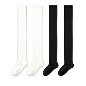 [중국 직배송] HSPM 여성용 초장 압축 무릎 위 양말, 봄, 가을, 초장, 두껍고 따뜻하고 미끄럼 방지, 회색 하이탑 무릎 패드, 면 양말, 흰색 + 검정색 F