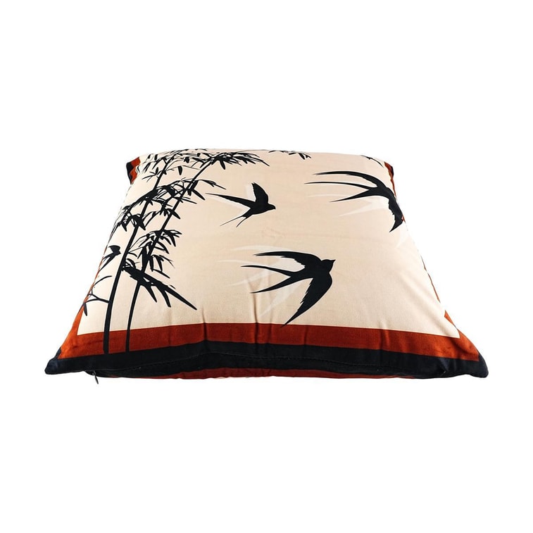 川島屋 中式方形抱枕靠墊 竹影燕來圖案 沙發靠枕 米色 50*50cm 3