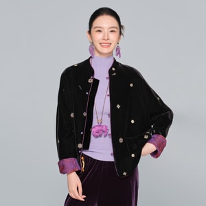 【中国直送】HSPM 新作ベルベットリバーシブルジャケット フローティングシマーとゆったりレトロスタイル ブラック Sサイズ