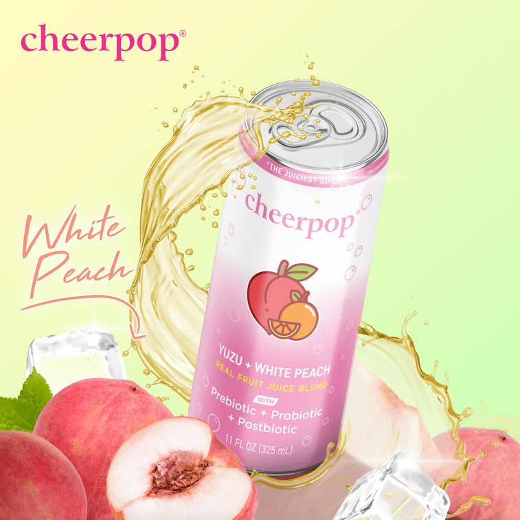 Cheerpop Yuzu & White Peach Sparkling Fruit Juice Blend - Prebiotic, Probiotic & Postbiotic Functional Beverage - Real Fruit Juice - Gluten Free - No Caffeine - 11 Fl Oz - Pack Of 6 4
