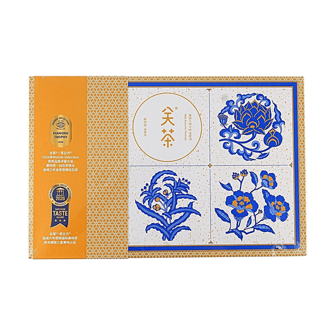 关茶 青花词中秋月饼礼盒 6枚入 300g【世界食品品质评鉴钻石奖】【国际美味奖三星认证】【招牌茶立方系列】