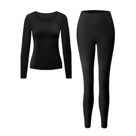 【中国直邮】 素肌良品 德绒女式保暖内衣加绒加厚发热秋衣秋裤套装*1套 气质黑 XL