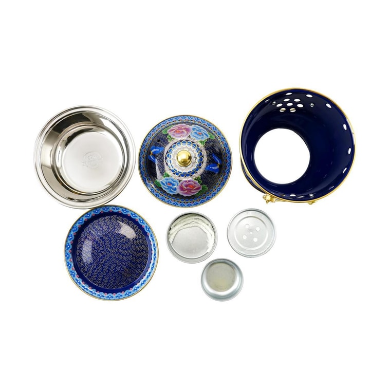 Enamel Fat Cattle Hot Pot Blue Peony with 304 Stainless Steel Liner 8