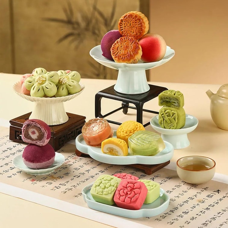 Moon Splendor Mooncake Gift Box 25.82oz 【Mango Pomelo Sago+Jasmine Milk Tea Lava Milk Grape+Peach+Rose Lychee+Lotus Seed】 4