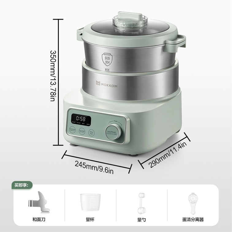 Moker Home 全自動生地ミキサー、6L大容量多機能発酵・プルーフィング・ミキシング・攪拌スタンドミキサー、ステンレス製電動生地ニーダー、カルダモングリーン 5