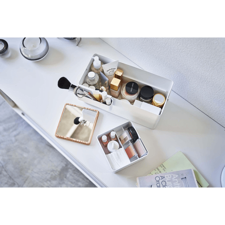 야마자키 홈 거울 달린 메이크업 정리함 - 스틸+우드, 화이트 (1개) 4