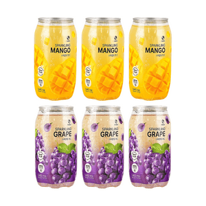 芒果葡萄風味氣泡飲，68.90 液量盎司【2種口味6種組合包】【真實果肉塊】【無添加糖】【清爽氣泡】