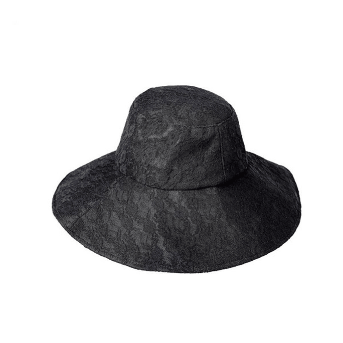 Anti-ultraviolet sun protection easy to fold lace pattern large brim sun hat [black]