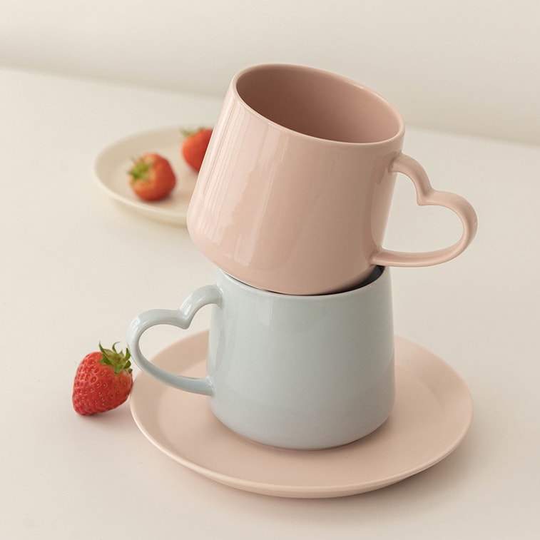韓國SSUEIM 陶瓷馬克杯 高顏值情侶杯 心動的信號 2件套 粉藍 106*90mm 4