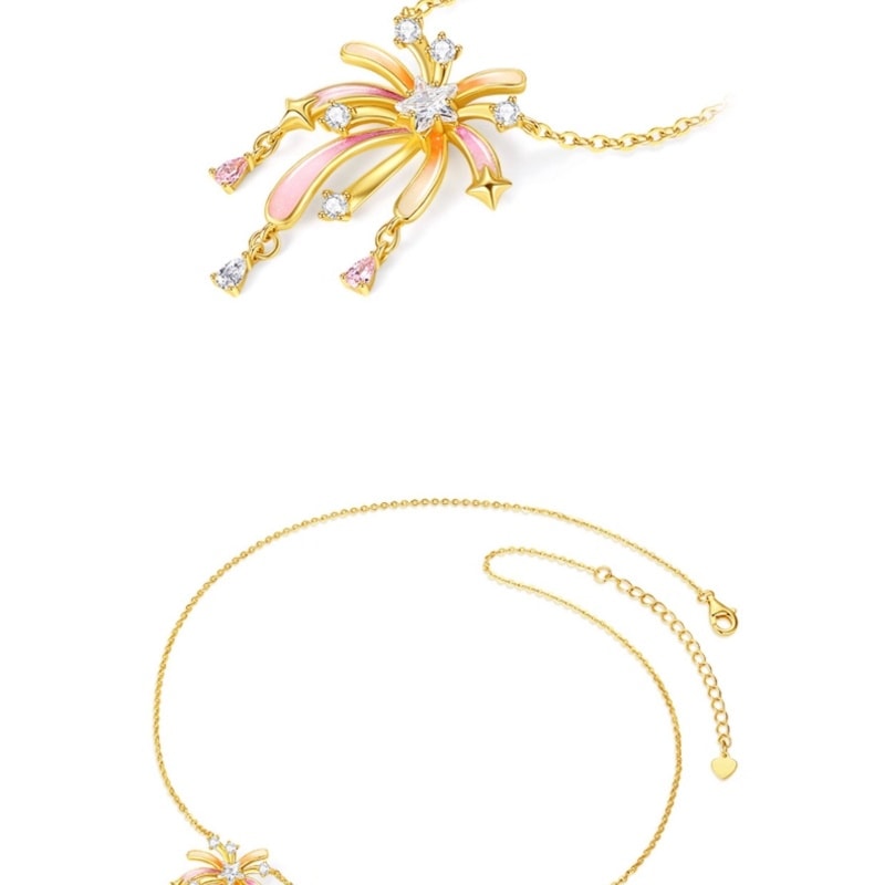 【中国直邮】 周大生 浪漫花火项链女配饰纯银荧光珐琅烟花锁骨链情人节礼物礼盒惊喜感新年礼物送女友 一条装