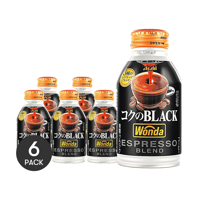 日本ASAHI朝日 WONDA旺達 濃郁無糖黑咖啡飲料 3種意式濃縮拼配 285ml *6【6份超值裝】【經典日式黑咖 0糖0卡無負擔】