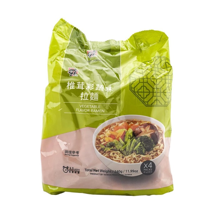 台湾五木 椎茸彩蔬味拉面 速食方便面 4包入 340g