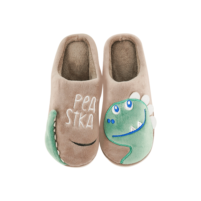 Fuzzy Slippers Furry Slides Gray Dinosaur Size 36-37
