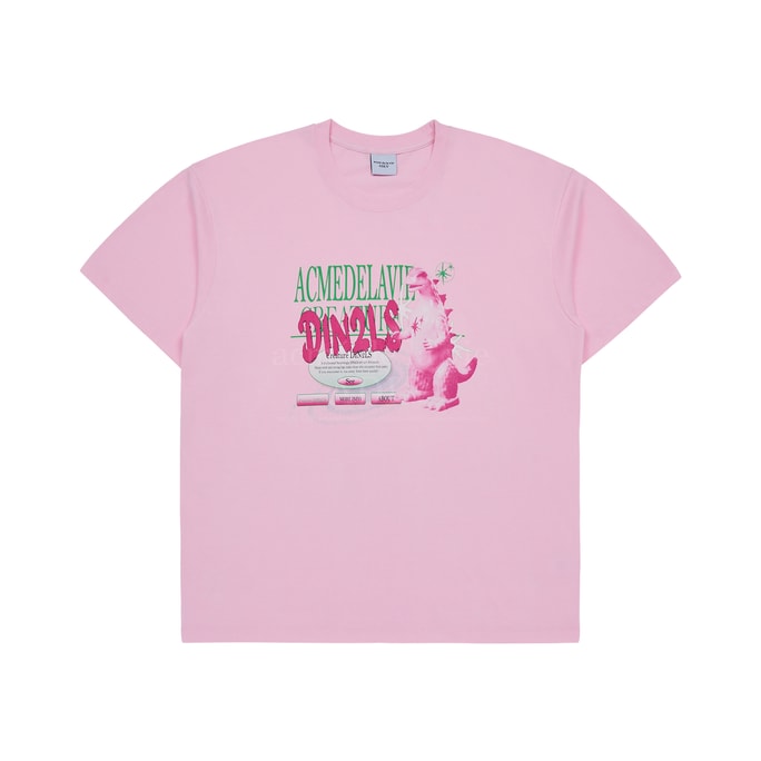 ADLV [캐나다/한국 다이렉트 메일] [음경한 같은 스타일] 23 가을 겨울 새로운 스타일의 공룡 크리에이티브 문자 반팔 티셔츠, 남녀 같은 스타일, 핑크 1