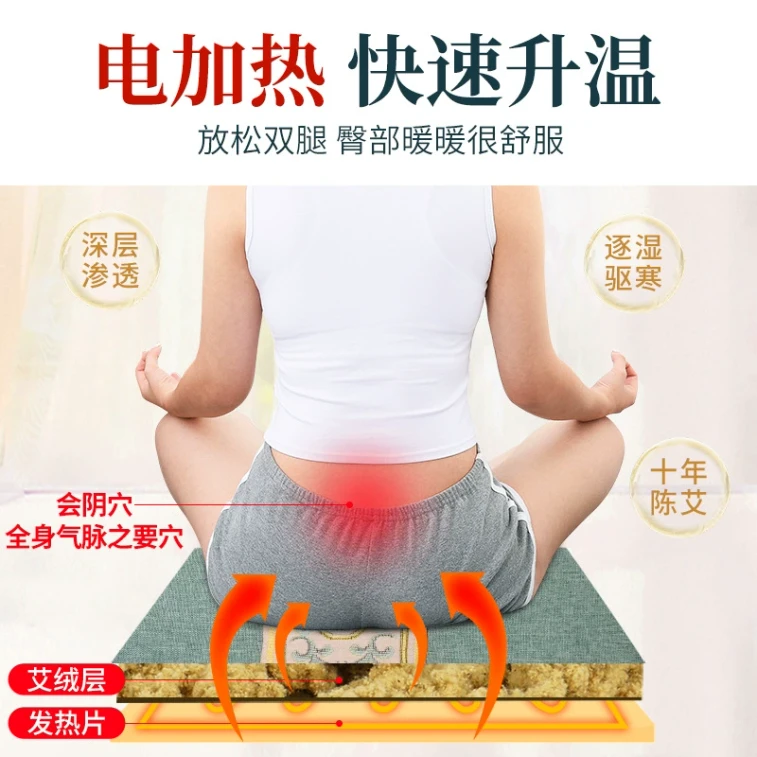 [중국 직배송] RAMBLE 전기 가열 온도 조절 쑥 좌식 쿠션, 사무용 의자 쿠션, 자수 장식 (녹색/개입), 뜸 및 온찜질용 따뜻한 쑥 매트, 1개 4