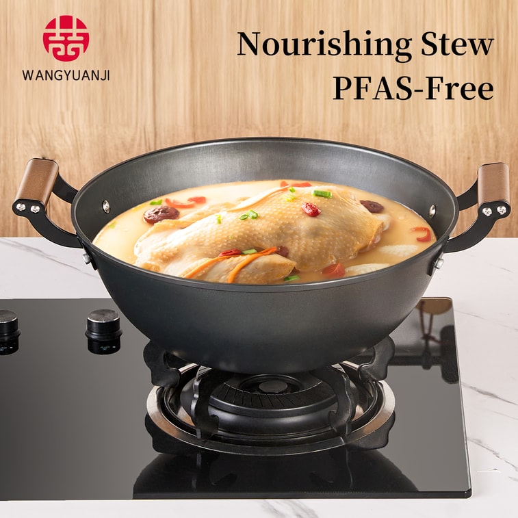 王源吉 ⭐蒸炖全能⭐【完美之选】 32cm 双耳铁锅带蒸笼 无涂层健康烹饪 高效均匀加热 一锅多用省时省力 6