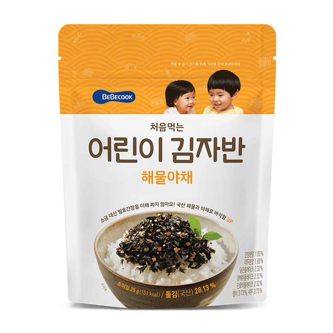 【中国直送】BeBecook 無酸性海藻玄米ミックス お子様のヘルシースナック シーフード野菜風味 フェーズ2 25g*1袋