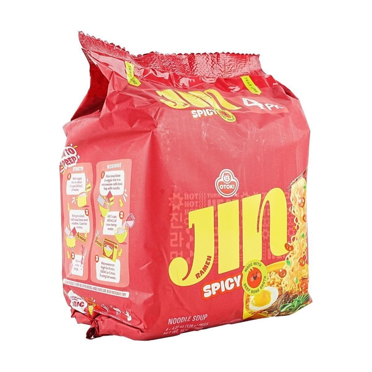 Spicy Jin Ramen - Korean Style Instant Noodles, Rich and Savory Beef Broth , 4 Pack 16.9 oz  12