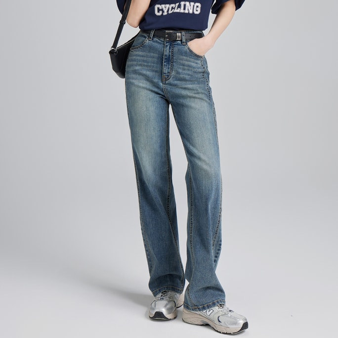 HSPM New High Waist Straight Leg Versatile Jeans Blue S