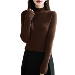【中国直邮】 HSPM 简约时尚扬子纱半高领羊毛衫18针无缝打底衫 棕色 XL