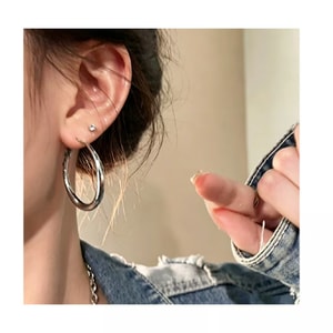 [Zhao Lusi Same Style] 925 Silver Needle Large Hoop Earrings, 1 Pair, Care for Ear Piercings, Hong Kong Style Korean Vibe, Hypoallergenic, Earrings