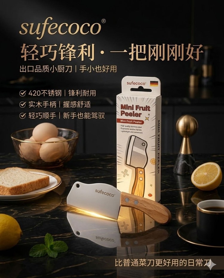 sufecoco 英式小厨刀 水果刀 切菜 切肉 厨房 小巧 便携 户外 不锈钢  1个