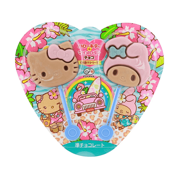 日本不二家 Hello Kitty與我的旋律造型巧克力棒棒糖 20g【可愛卡通造型】【絲滑濃郁】