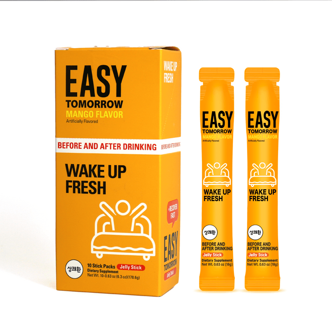 EASY TOMORROW Jelly Stick Anti Alcohol Hangover Relief Fresh Before After Drink 10 Sticks