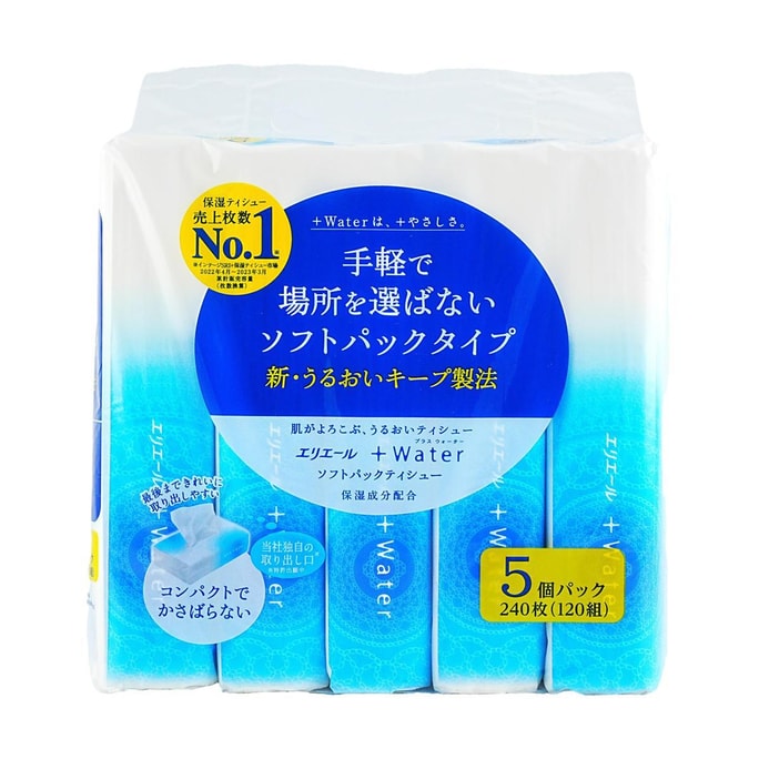 日本ELLEAIR PLUS WATER保濕柔軟紙巾面紙 120張*5包