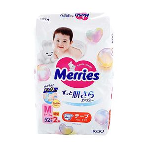 日本KAO花王 尿不湿尿布  M号 6-11kg 54枚入 MERRIES妙而舒 婴儿腰贴纸尿裤  男女通用