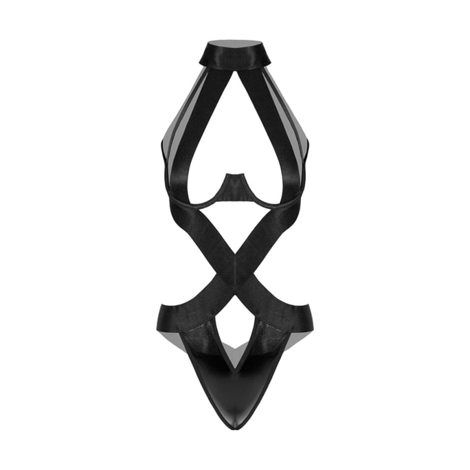 Drive Your Boyfriend Wild! Ultra-Sexy Strappy Thong Bodysuit Black