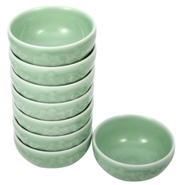 Luxury 8-Piece Celadon Bowl With Peony Pattern 4.5" Bowl Gift Set Plum Green [Pack of 8]