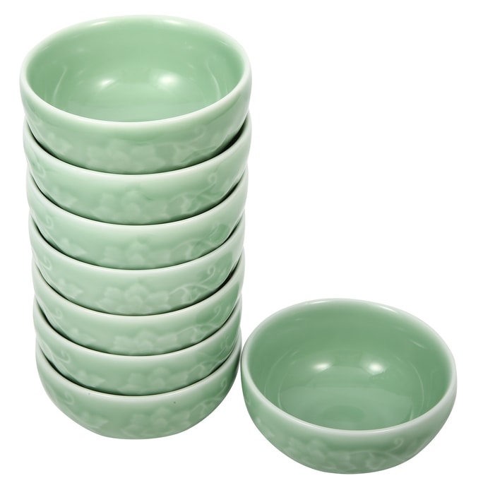 Luxury 8-Piece Celadon Bowl With Peony Pattern 4.5" Bowl Gift Set Plum Green [Pack of 8]