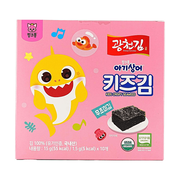 韩国KWANGCHEONKIM广川 Baby Shark鲨鱼宝宝 有机儿童脆海苔 原味 10包入 15g