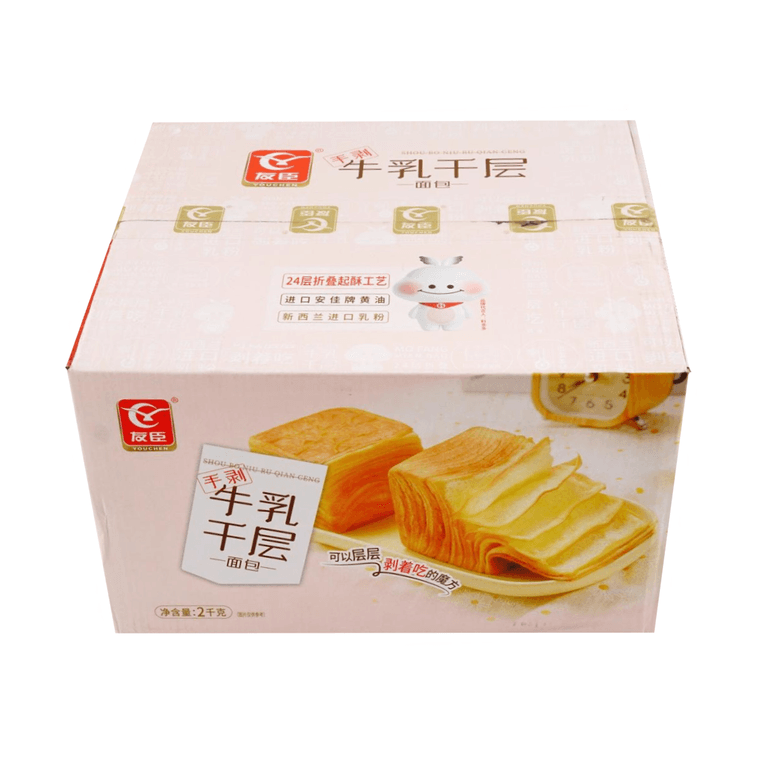 友臣 手剥牛乳千层面包 魔方翻页吐司 2kg【24层折叠起酥】【整箱约23枚】 13