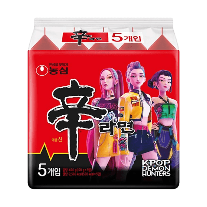Kpop Demon Hunters Premium Shin Original Ramyun Noodle Soup -Korean Spicy Flavor Ramen , 5 Bags, 21.1 o【Netflix Limited】