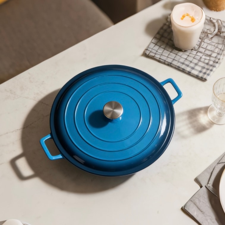 美国 西纳蒙 【厨房必备】铸铁珐琅锅海鲜锅31cm (3.5QT) 渐变蓝 家用多功能焖烧煮炖煲锅海鲜妈咪锅 天然微压 细煮慢炖 锁水入味 不挑炉灶 可进烤箱&洗碗机 6