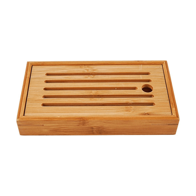 Bamboo Small Tea Tray with Drainage Water Cup Holder 22x12x4.3cm