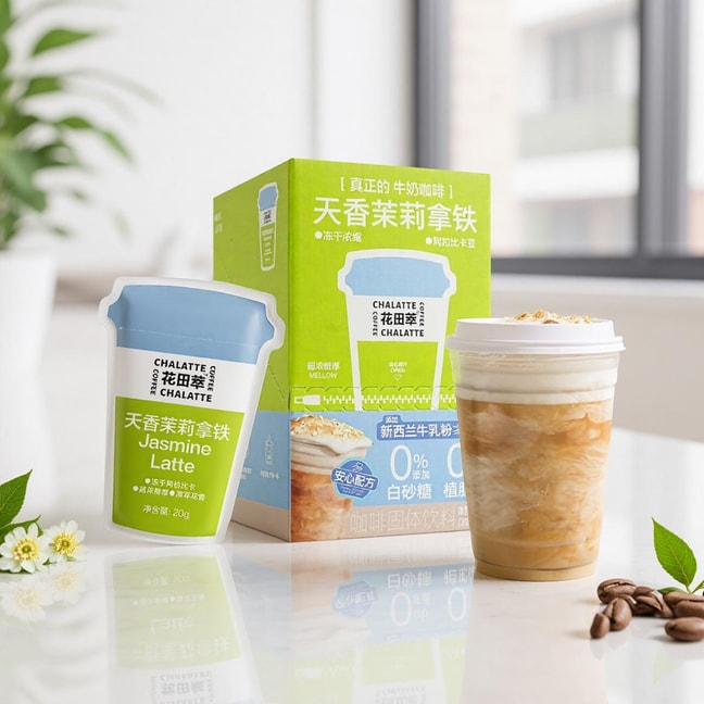 花田萃 天香茉莉拿铁 冻干浓缩茶香厚乳牛奶咖啡 10袋入 200g【0蔗糖0植脂末 干净配方】【亚米独家】