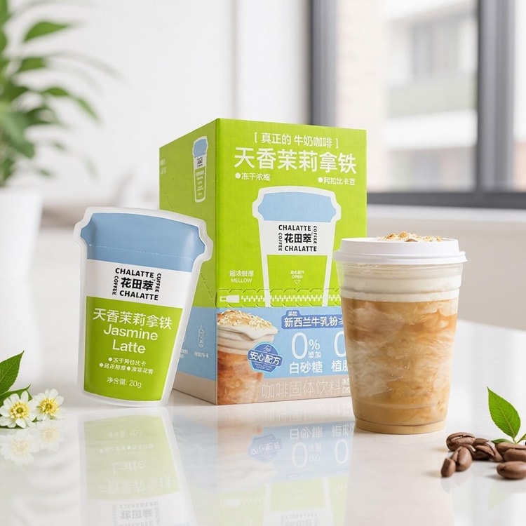 花田萃天香茉莉拿铁冻干浓缩茶香厚乳牛奶咖啡10袋入200g【0蔗糖0植脂末