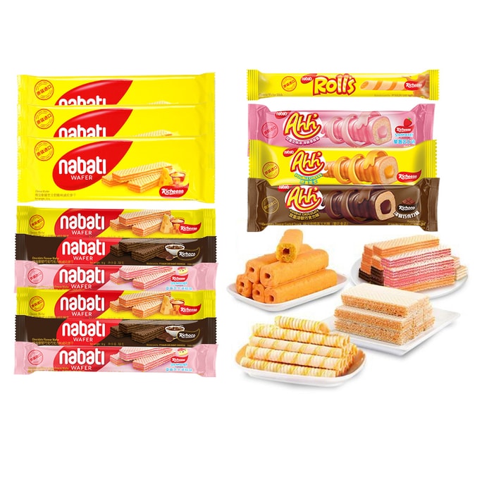 [中国直送] インドネシア ナバティ チーズ ウエハース コンボ [ファミリー チーズ ウエハース + コーン コブ + チーズ スティック、21 個入り] インドネシア輸入 ミックス フレーバー ウエハース クラッカー クリスピー スナック 200g