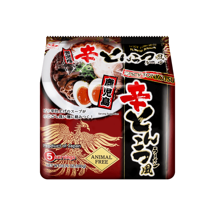 日本HIGASHIMARU 鹿兒島豚骨拉麵 即食泡麵 辣味 5袋裝 392g