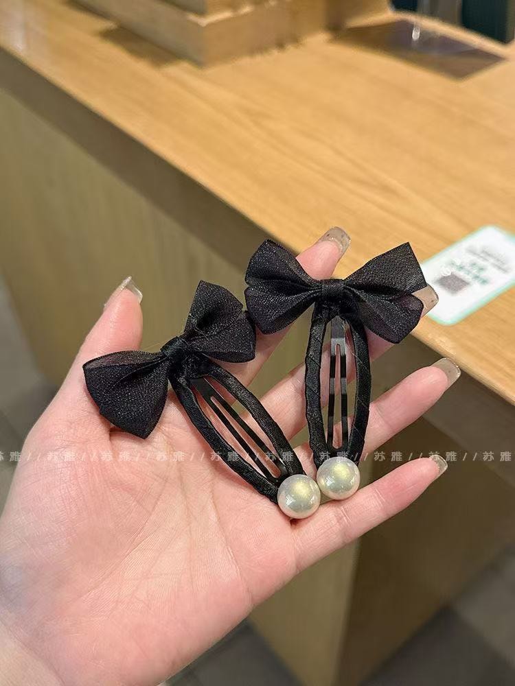 甄选好物 韩系蝴蝶结珍珠BB夹时尚高级感气质刘海夹边夹 2个