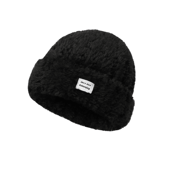 Plush Skiing Winter Face Slimming Thick Warm Ear Protection Rabbit Fur Hat Black