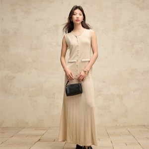 New Heavy Industry Dingzhu Xiaoxiangfeng Knitted Dress Sleeveless Vest Skirt Impression Rice L
