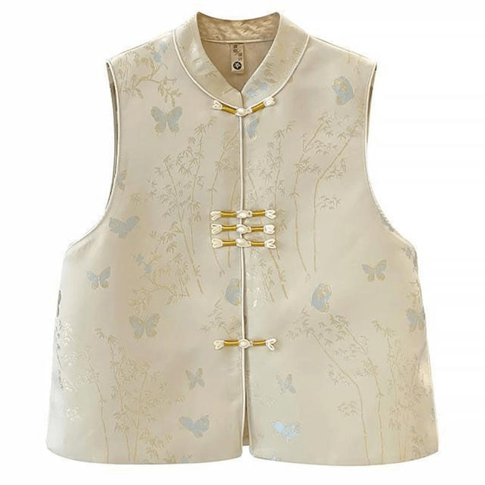Chinese Style Jacquard Knot Button Tang Suit Vest Coat for Women 6558 M