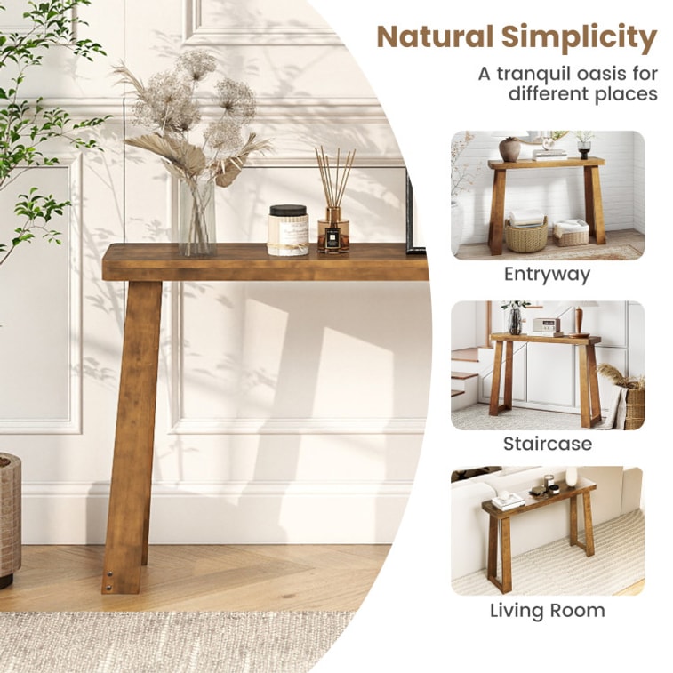 43 Inch Narrow Entryway Table With Thick Tabletop And Stable Base-Walnut Solid Rubber Wood Console Table 5
