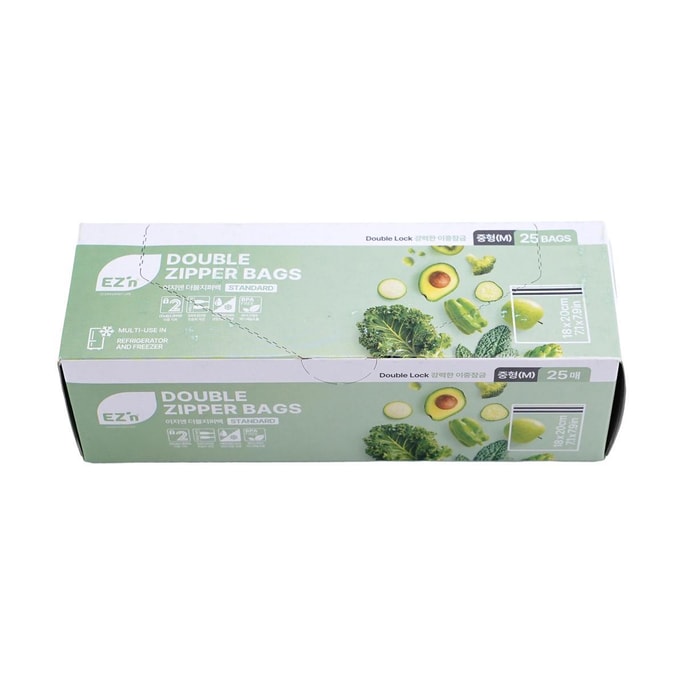 EZ'N Standard Double Zipper Bags, Food-Grade Material, Double Seal, Freezer Fresh-Keeping, Size M